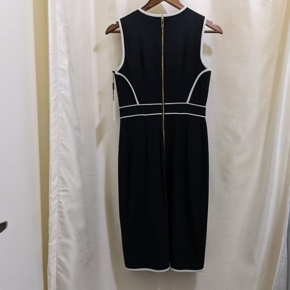 Calvin Klein Black Knee-Length Sheath Dress with White Piping - Sz 2 - NWT - Picture 5 of 7